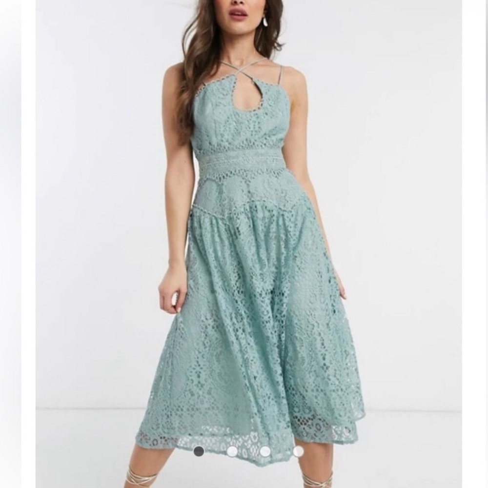 🪴New ASOS Sage Green Midi Lace Dress